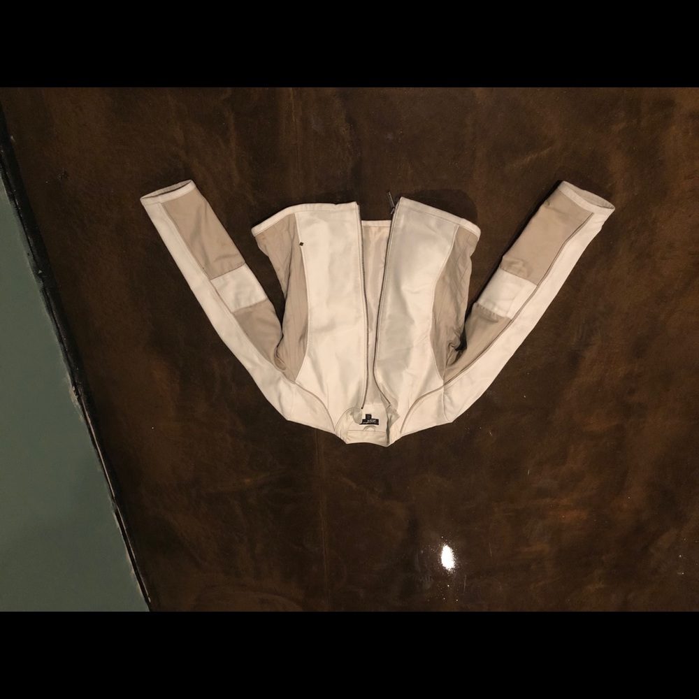White/Tan Leather-Cotton Jacket